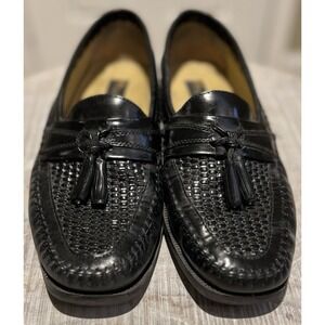 Stacy Adams Mens Black Woven Leather Tassel Loafers Dress Shoes Size‎ 9M